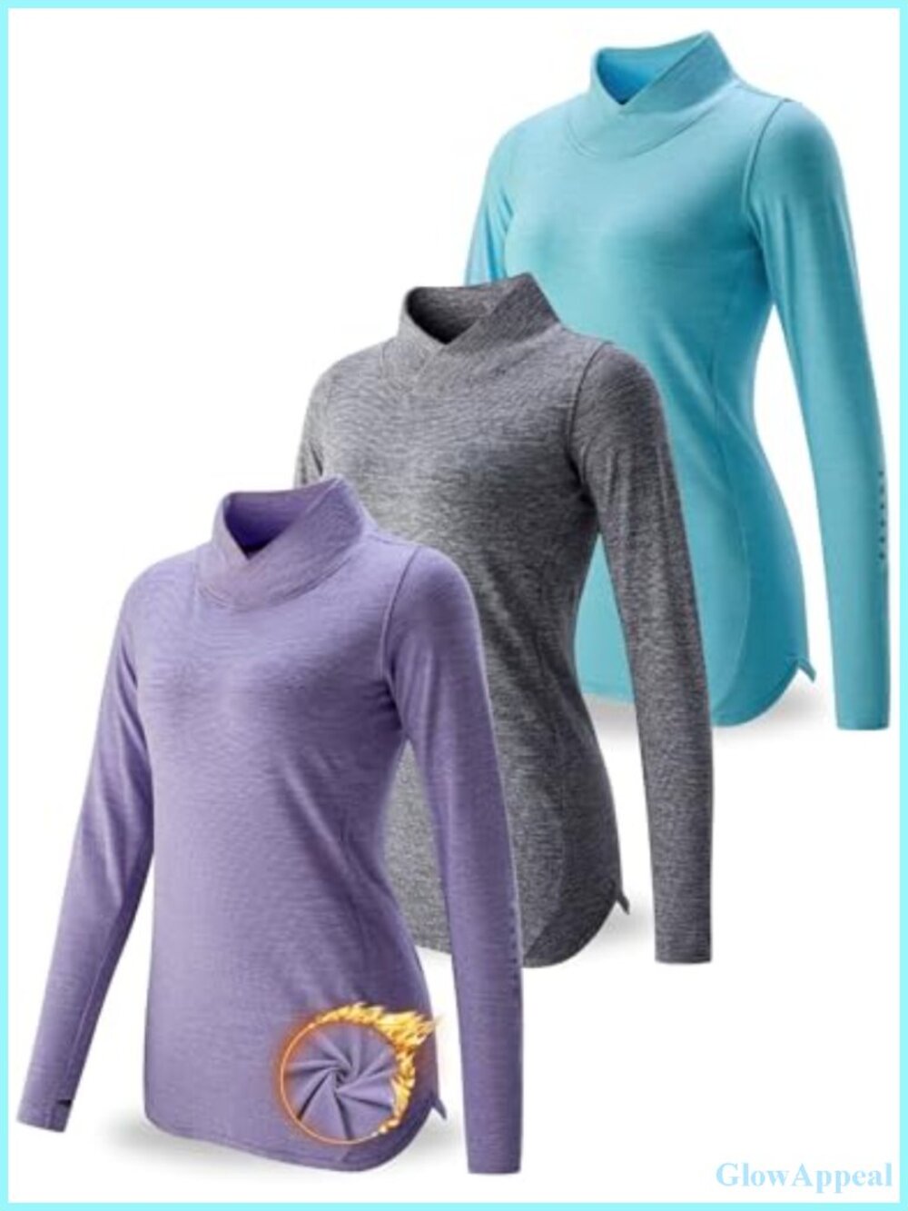 Women's Thermal Mock Neck Long Sleeve Pullover Tops 3 Pack Moisture Wicking